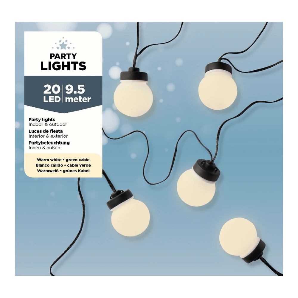Lumineo Budget Feestverlichting Lichtsnoer - Bolvorm - 950cm - 20 LEDS - Warm Wit