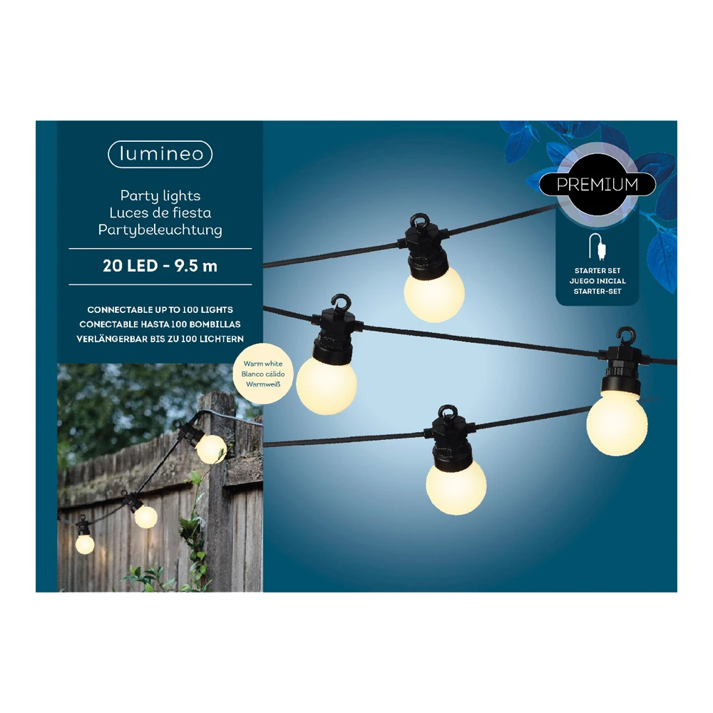 Lumineo Feestverlichting Lichtsnoer - Bolvorm- 950cm - 20 LEDS - Warm Wit 3 Lumineo Feestverlichting Lichtsnoer - Bolvorm- 950cm - 20 LEDS - Warm Wit