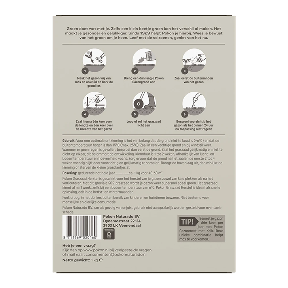 Pokon Graszaad Herstel 1kg - Graszaad 4 Pokon Graszaad Herstel 1kg - Graszaad - Afbeelding 2