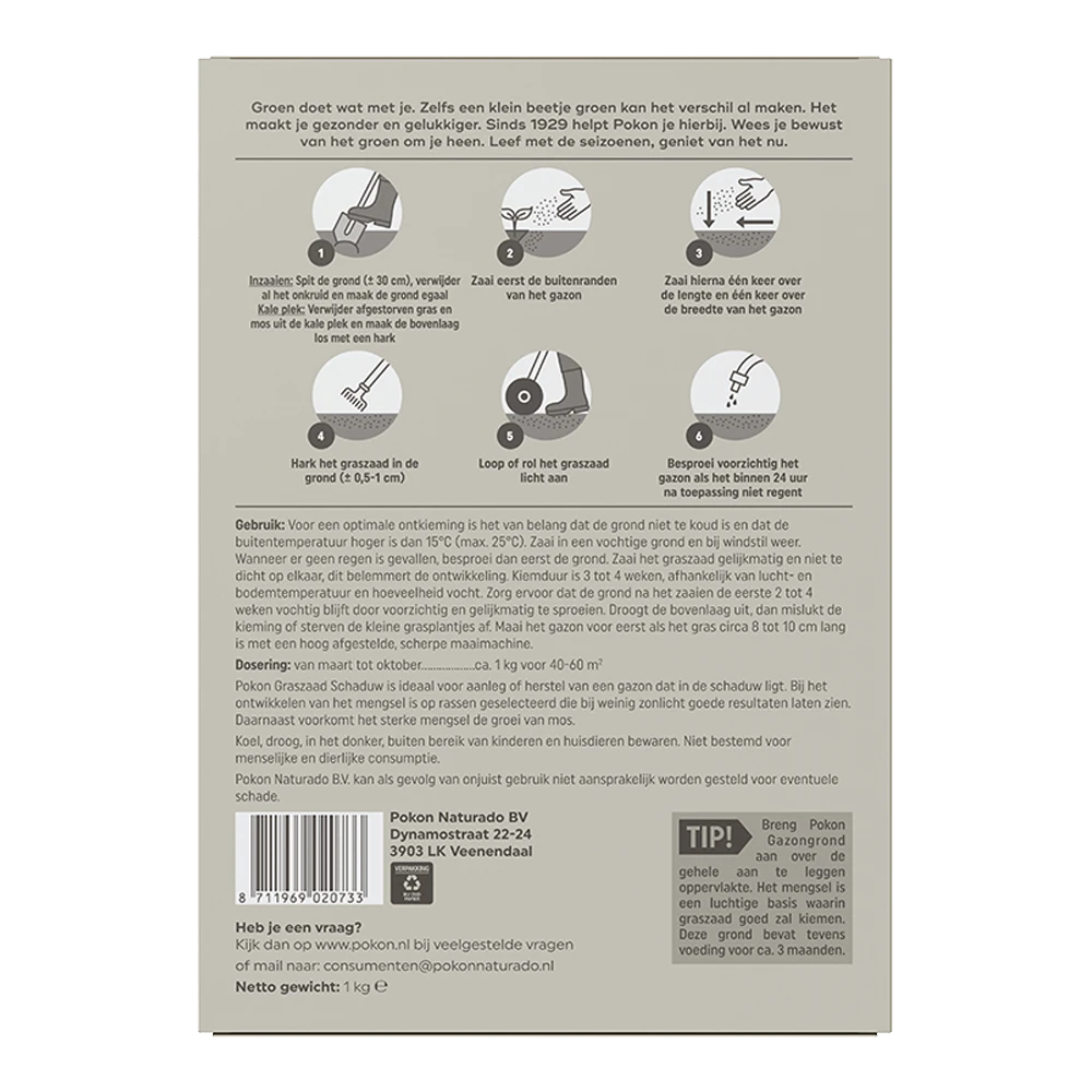 Pokon Graszaad Schaduw 1kg - Graszaad 4 Pokon Graszaad Schaduw 1kg - Graszaad - Afbeelding 2