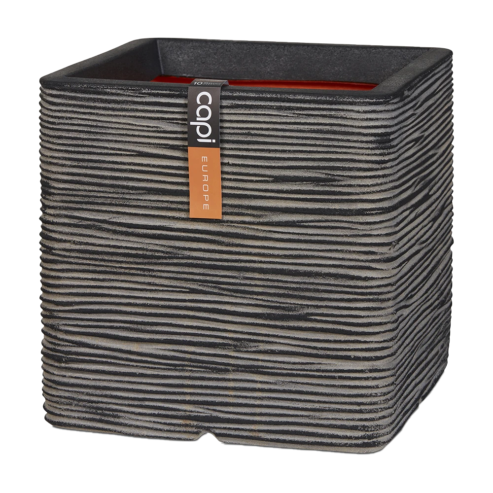 Capi Plantenbak Vierkant Nature Rib NL - L30 X B30 X H30cm - Antraciet 3 Capi Plantenbak Vierkant Nature Rib NL - L30 X B30 X H30cm - Antraciet