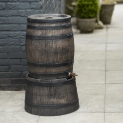 Regenton 120L Kunststof Met Houtlook - H66xu00d850,5cm - Nature 9 Regenton 120L Kunststof Met Houtlook - H66xu00d850,5cm - Nature -Tuinbenodigdheden regenton 120l kunststof met houtlook h66x50 5cm nature 4