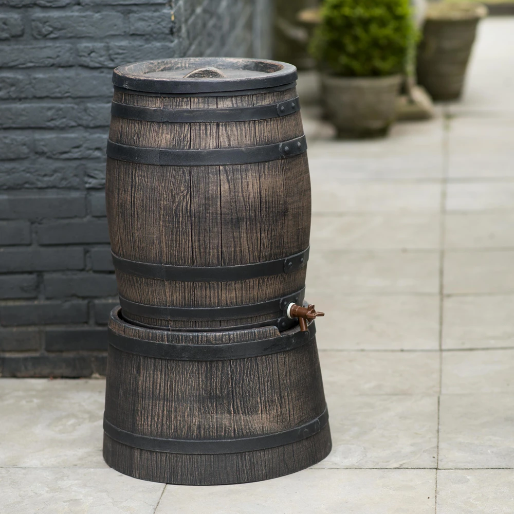 Regenton 120L Kunststof Met Houtlook - H66xu00d850,5cm - Nature 6 Regenton 120L Kunststof Met Houtlook - H66xu00d850,5cm - Nature - Afbeelding 4