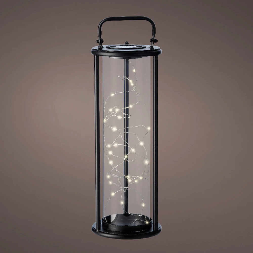 Lumineo Solar Lantaarn - LED - D15 X H42cm - Zwart 4 Lumineo Solar Lantaarn - LED - D15 X H42cm - Zwart - Afbeelding 2